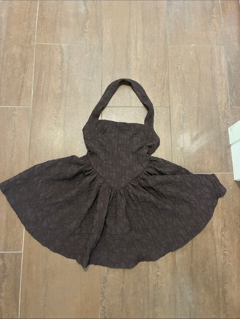 Zara textured chocolate brown halter mini dress dipped waist small - Picture 2 of 7